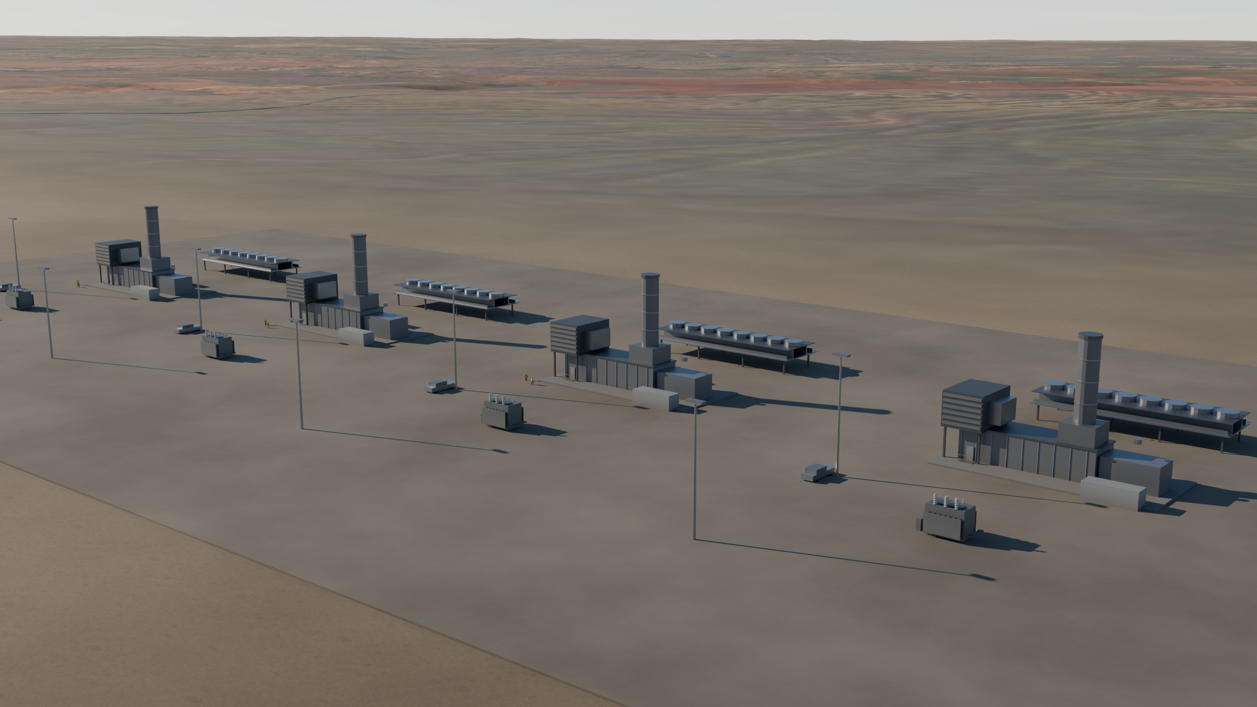 Six aeroderivative blocks, GSUs and fin-fan coolers