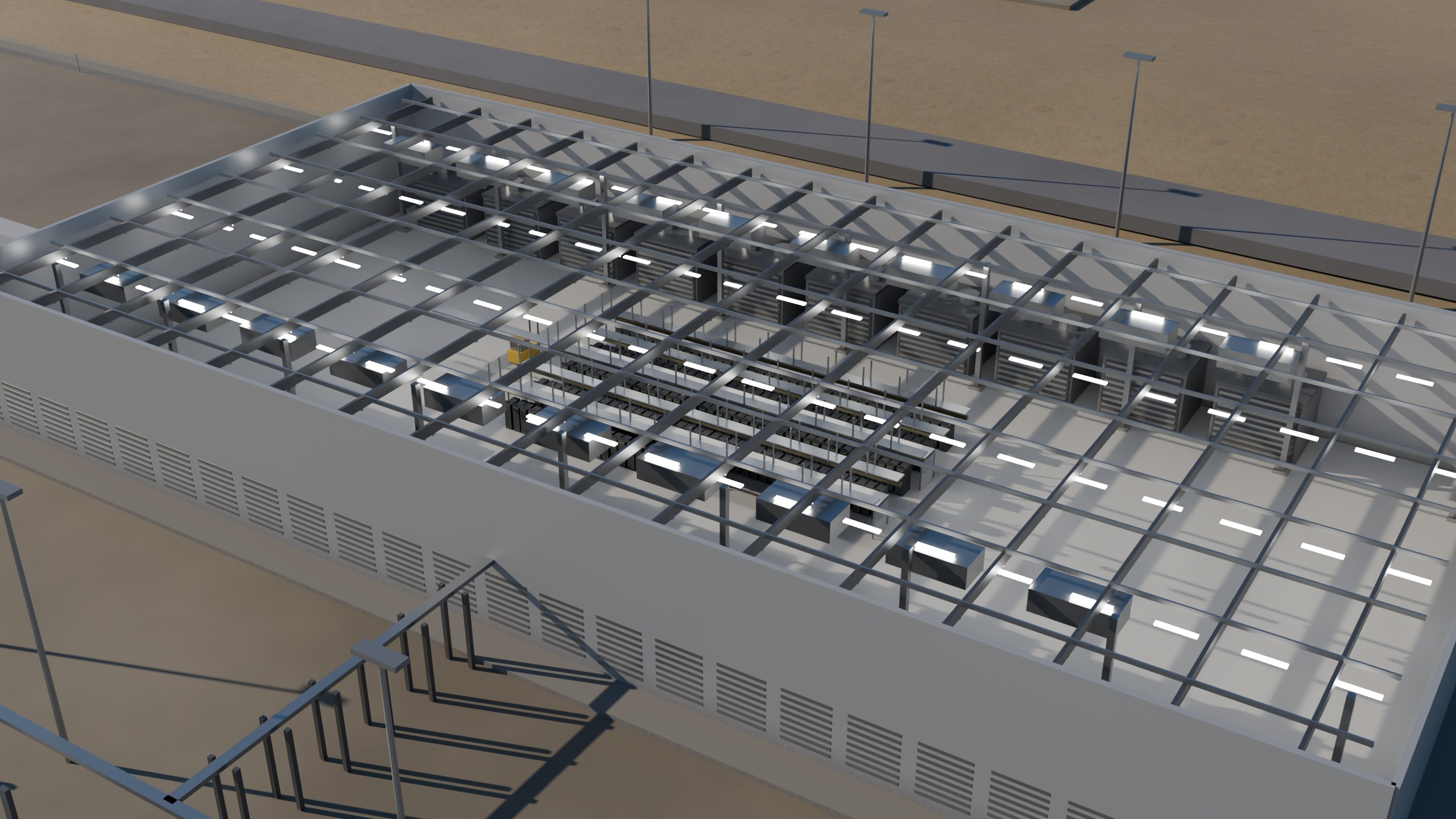 Data hall with the roof removed